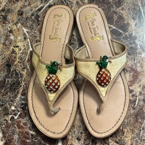 The Sak Tan and Gold Pineapple Sandals
